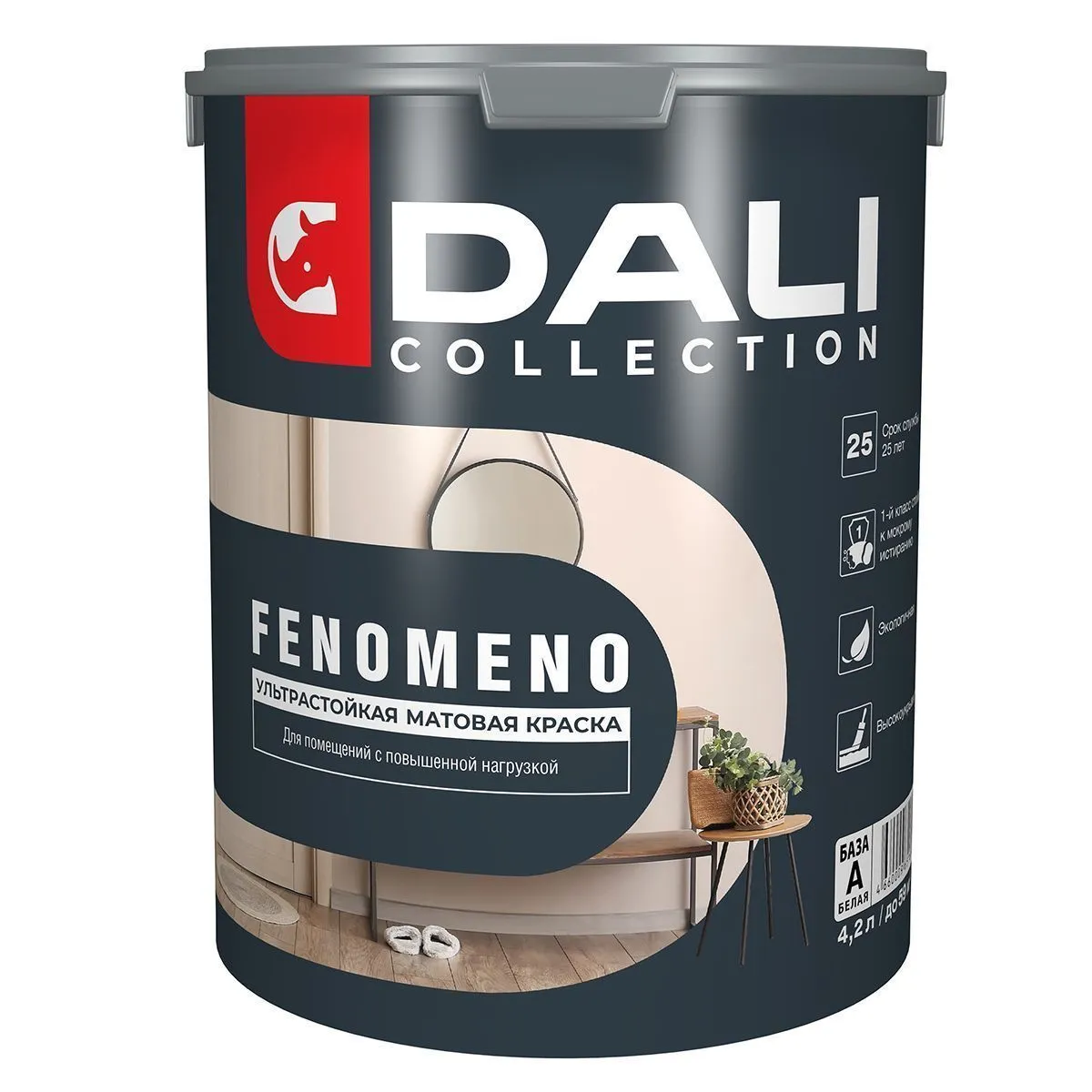 КРАСКА "DALI COLLECTION" FENOMENO ДЛЯ СТЕН И ПОТОЛКОВ УЛЬТРАСТОЙКАЯ БАЗА А 4,2 Л (1) "РОГНЕДА"
