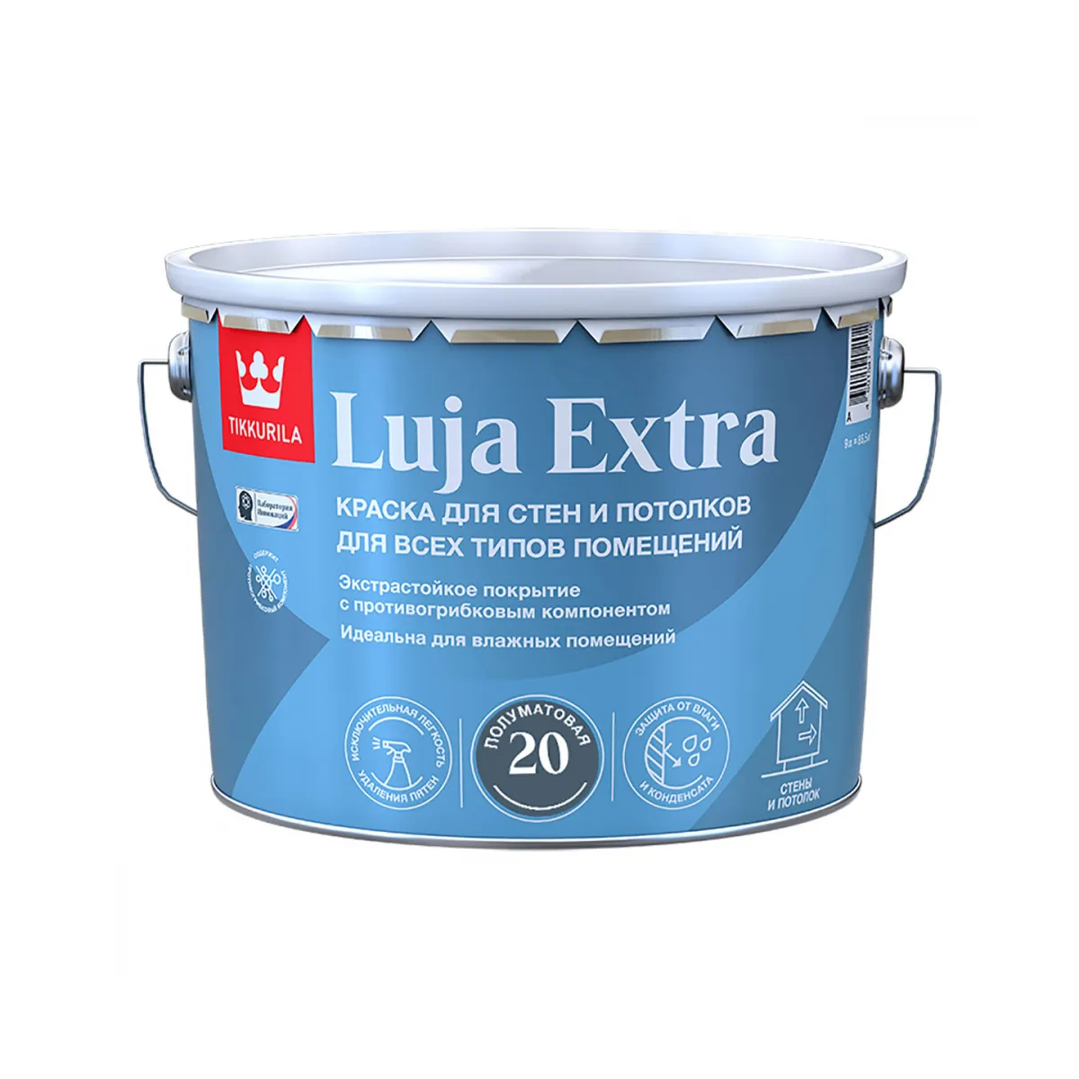 КРАСКА "LUJA EXTRA 20" БАЗА А  9 Л ПОЛУМАТОВАЯ ДЛЯ СТЕН И ПОТОЛКОВ ЭКСТРАСТОЙКАЯ (1) "ТИККУРИЛА"