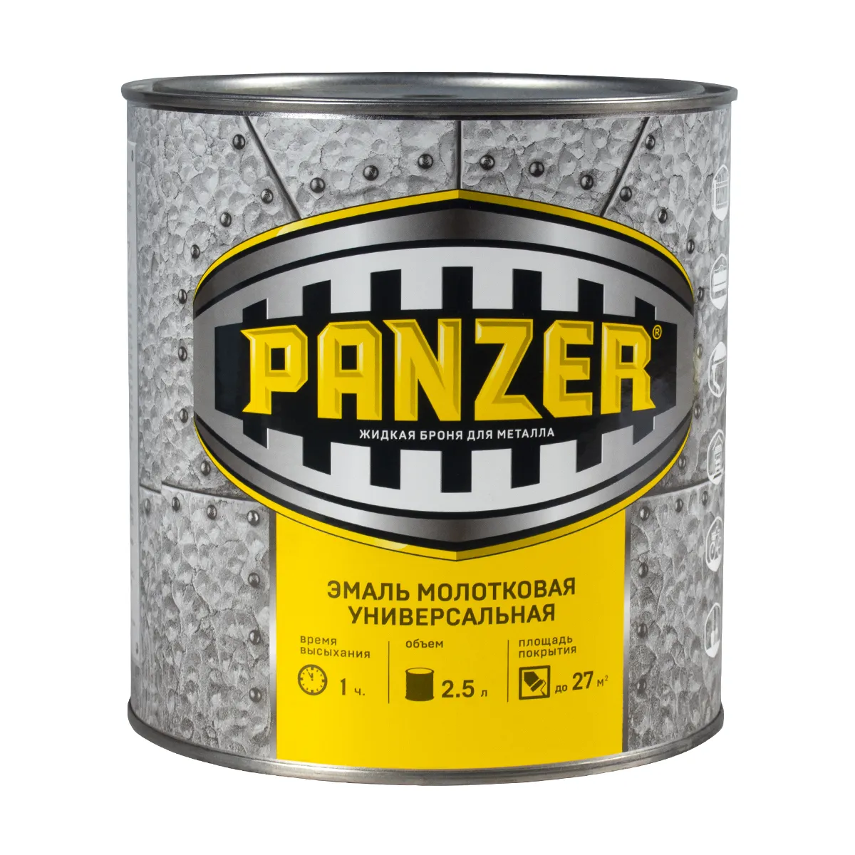 ЭМАЛЬ УНИВЕРСАЛЬНАЯ МОЛОТКОВАЯ СЕРЕБРИСТАЯ 2,5 Л (1/6) "PANZER"