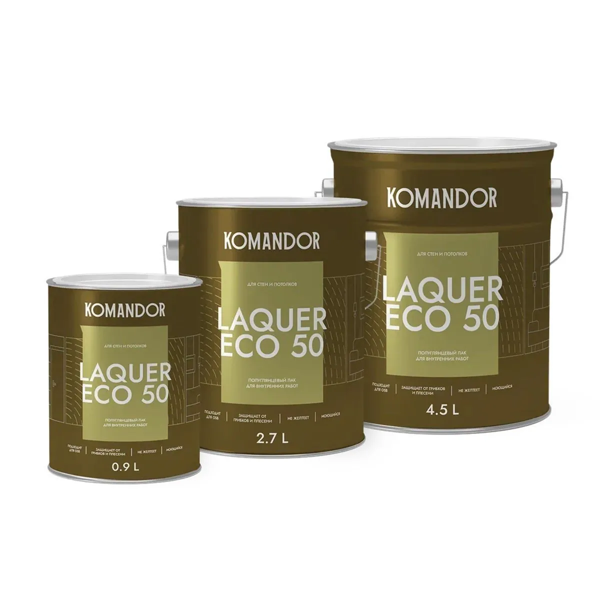ЛАК "LAQUER ECO 50" ДЛЯ СТЕН И ПОТОЛКОВ П/ЛЯНЦ. 0,9 Л (1/6) "KOMANDOR"