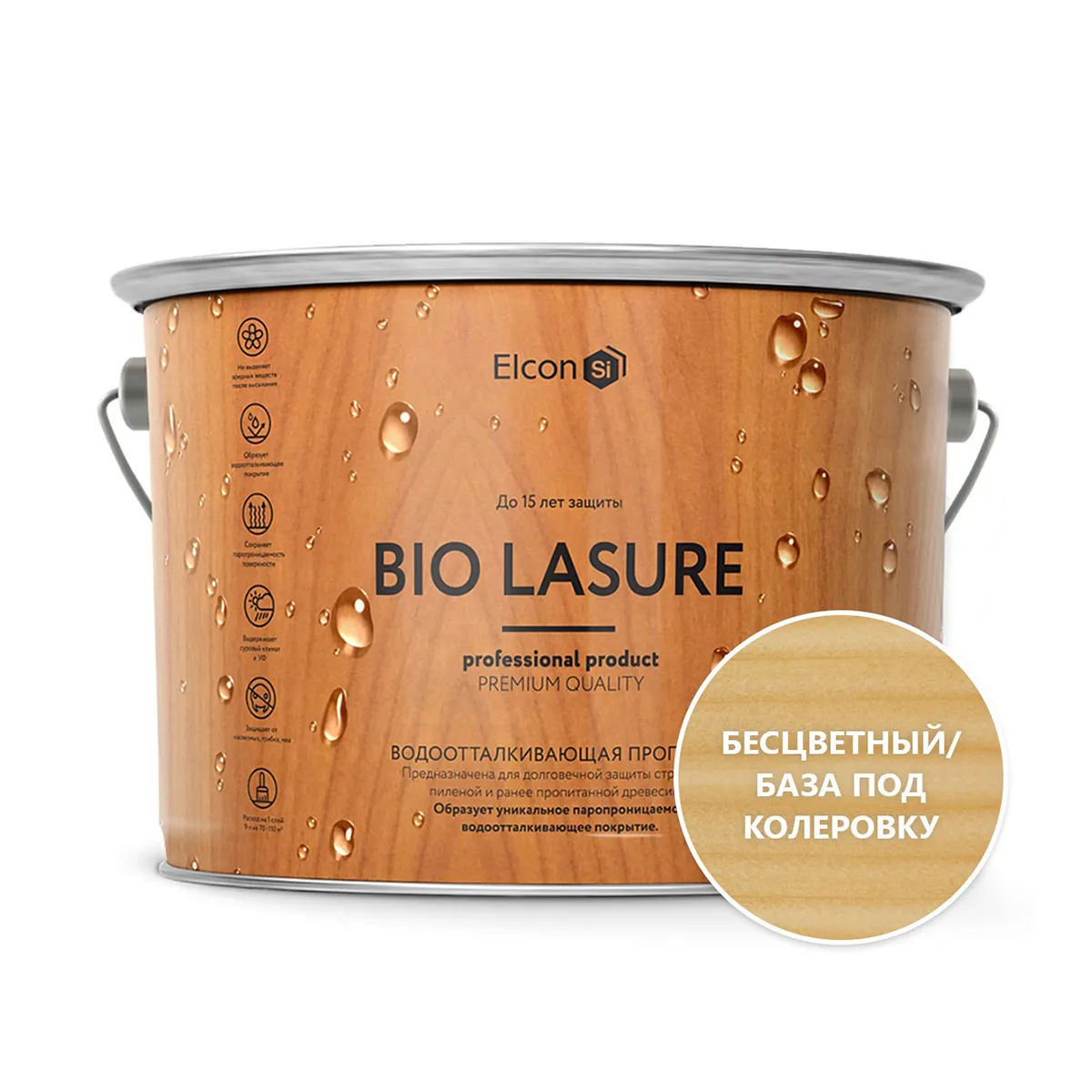 ПРОПИТКА ВОДООТТАЛКИВАЮЩАЯ ДЛЯ ДЕРЕВА "BIO LASURE" БЕСЦВЕТНАЯ 2 Л (1/4) "ELCON"