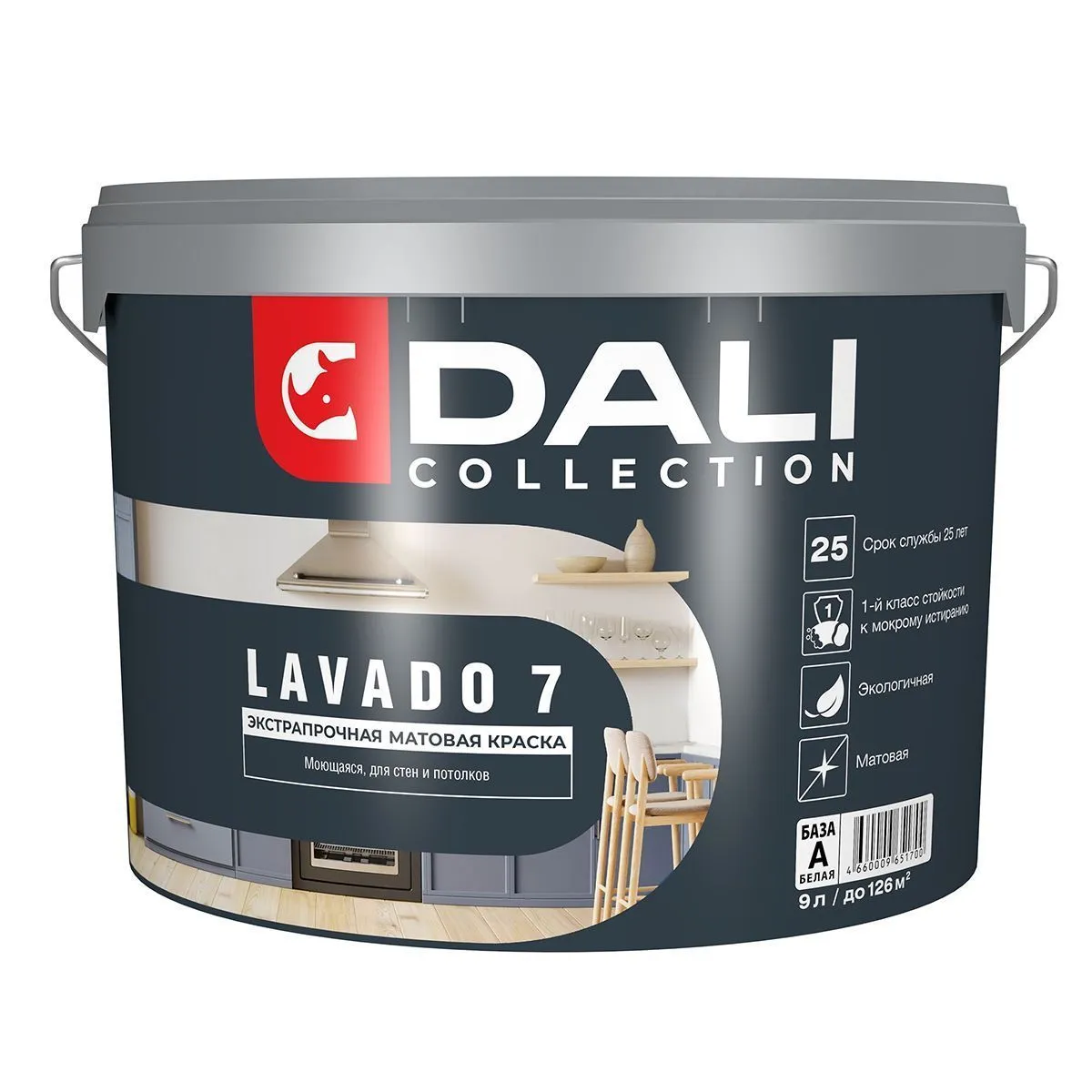 КРАСКА "DALI COLLECTION" LAVADO 7 ДЛЯ СТЕН И ПОТОЛКОВ ЭКСТРАПРОЧНАЯ МОЮЩАЯСЯ БАЗА А 9 Л (1) "РОГНЕДА"