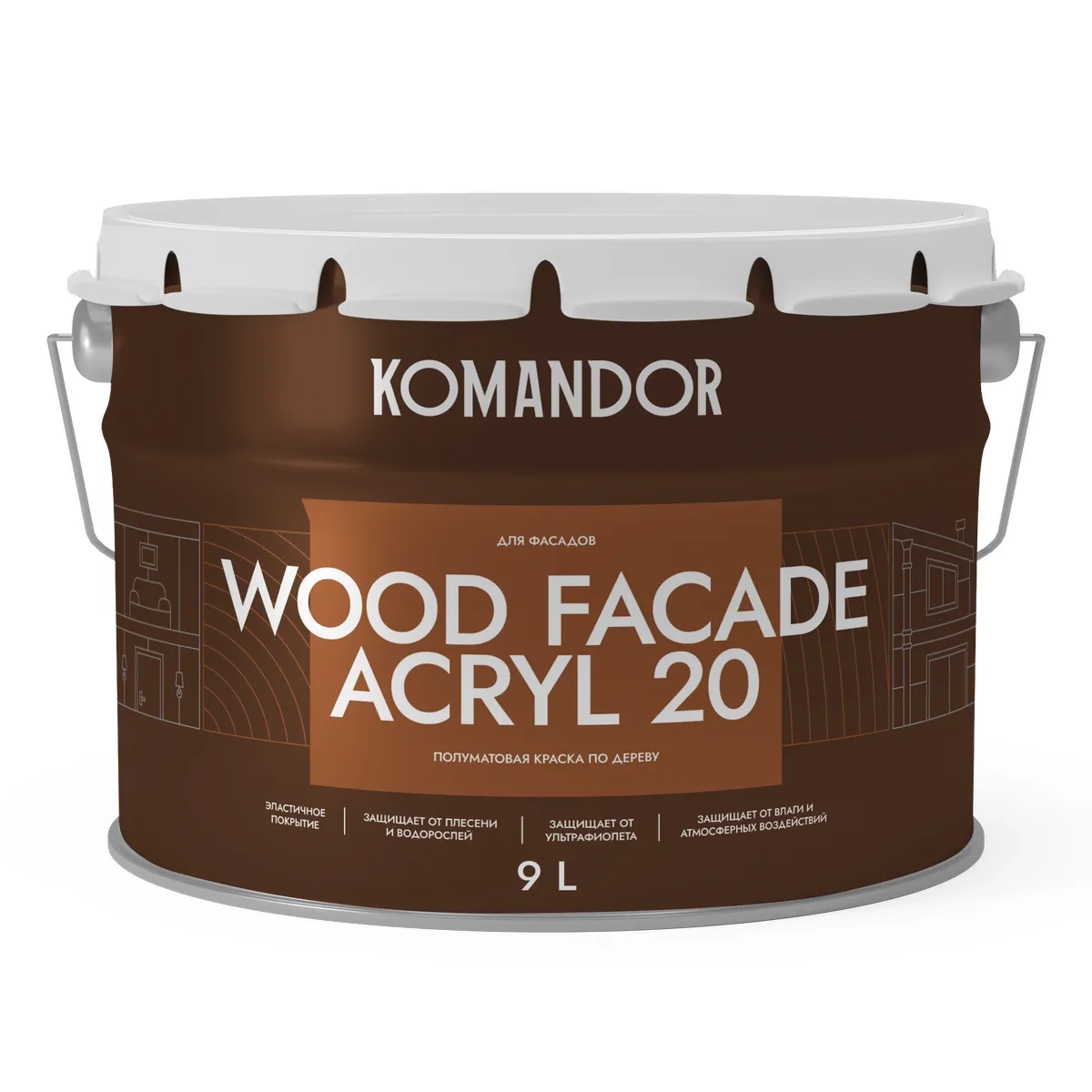КРАСКА ПО ДЕРЕВУ "WOOD FACADE ACRYL 20" БАЗА C 9 Л (1) "KOMANDOR"