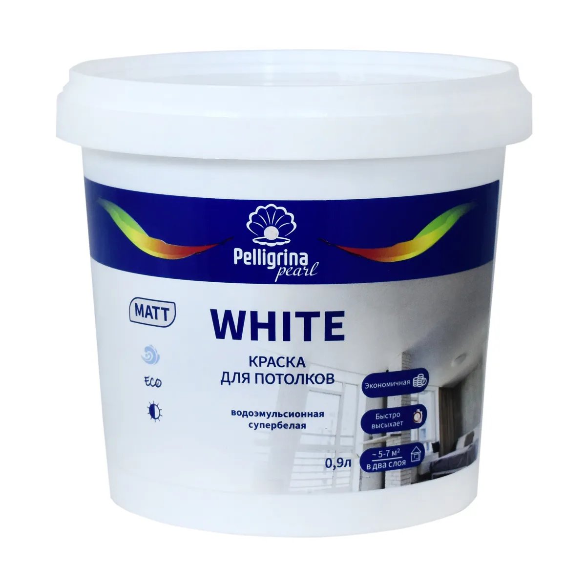 КРАСКА "WHITE" ДЛЯ ПОТОЛКОВ БАЗА А 0,9 Л (1/8) "ПЕЛЛИГРИНА ЖЕМЧУГ"