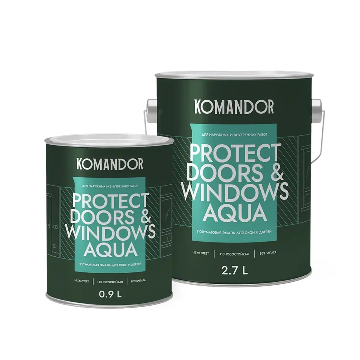 ЭМАЛЬ "PROTECT DOORS&WINDOWS AQUA" ДЛЯ ОКОН И ДВЕРЕЙ БАЗА A 0,9 Л (1/6) "KOMANDOR"
