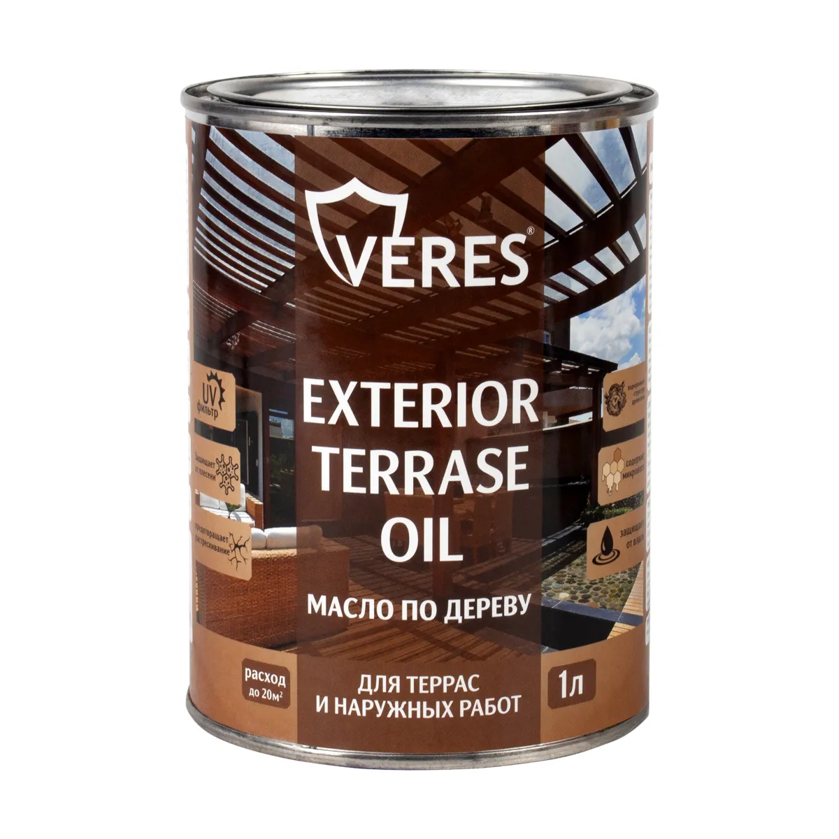 МАСЛО ПО ДЕРЕВУ "EXTERIOR TERRASE OIL" ДЛЯ НАРУЖНЫХ РАБОТ БЕЛЫЙ 1 Л (1/14) "VERES"
