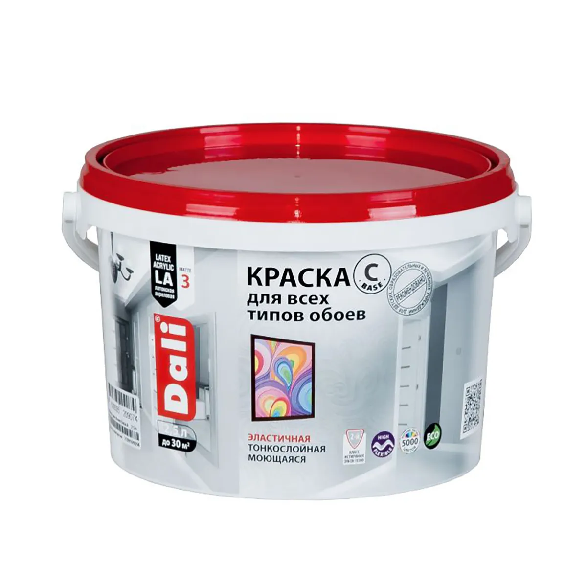 КРАСКА АКРИЛОВАЯ "DALI" ДЛЯ ОБОЕВ  БАЗА С  2,5 Л (1) ВЫСОКОТИКСОТРОПНАЯ "РОГНЕДА"