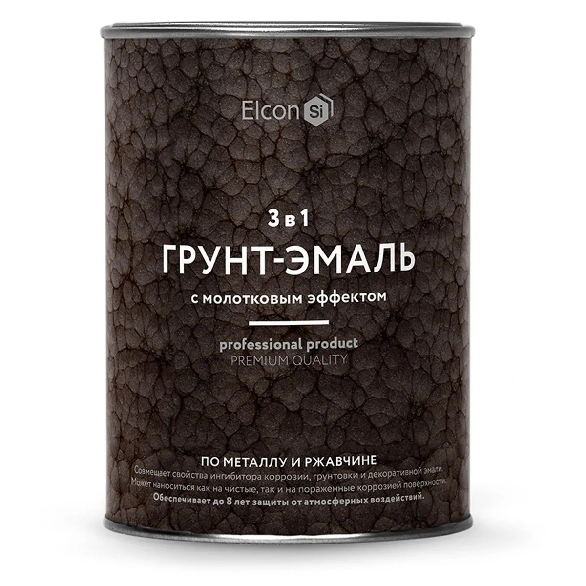 ГРУНТ-ЭМАЛЬ ПО РЖАВЧИНЕ 3 В 1 МОЛОТКОВАЯ ЗЕЛЕНАЯ 0,8 КГ (1/12) "ELCON"