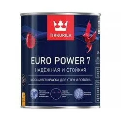 КРАСКА "EURO POWER-7"  БАЗА С  0,9 Л (1/6) МОЮЩАЯСЯ ДЛЯ СТЕН И ПОТОЛКОВ "ТИККУРИЛА"