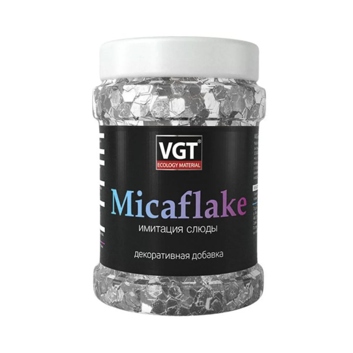 ДОБАВКА ДЛЯ ДЕКОР. ШТУКАТУРОК "VGT MICAFLAKE" ИМИТАЦИЯ СЛЮДЫ 2000 МКМ (СЕРЕБР.-БЕЛЫЙ) 0,09 КГ (6)
