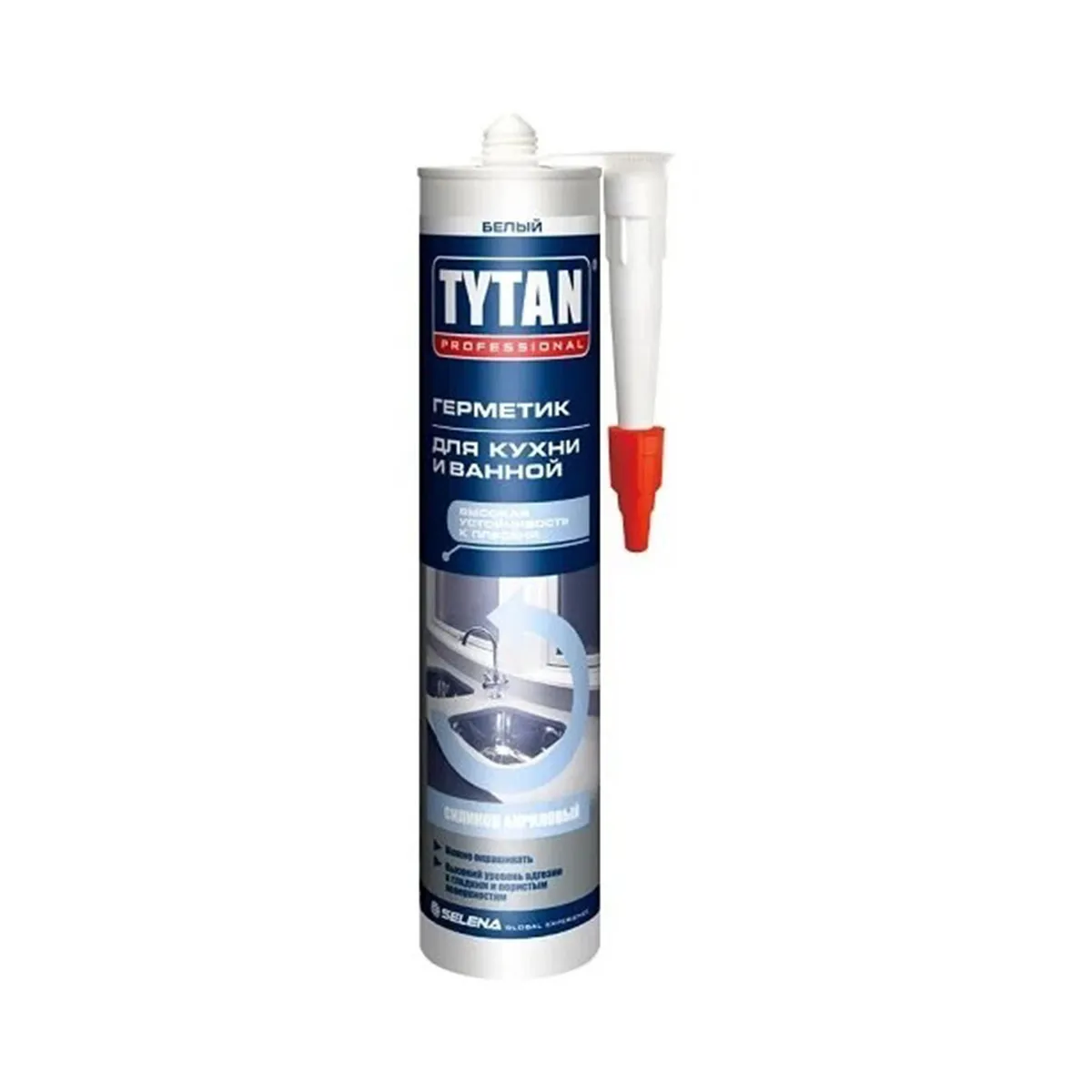 ГЕРМЕТИК СИЛИКОНАКРИЛ. ДЛЯ КУХНИ И ВАННОЙ БЕЛЫЙ 280 МЛ (12) "TYTAN PROFESSIONAL"