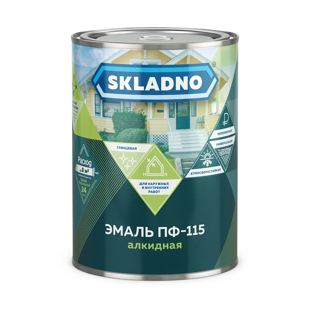 ЭМАЛЬ ПФ-115  "SKLADNO" ЗЕЛЕНАЯ ЯРКАЯ  0,8 КГ (1/14)