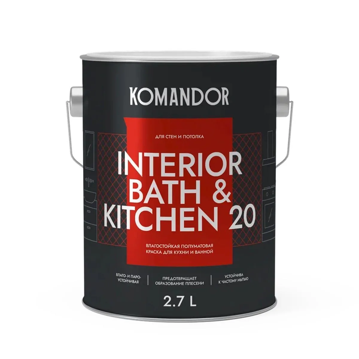 КРАСКА "INTERIOR BATH&KITCHEN 20" ВЛАГОСТОЙКАЯ БАЗА C 2,7 Л (1) "KOMANDOR"