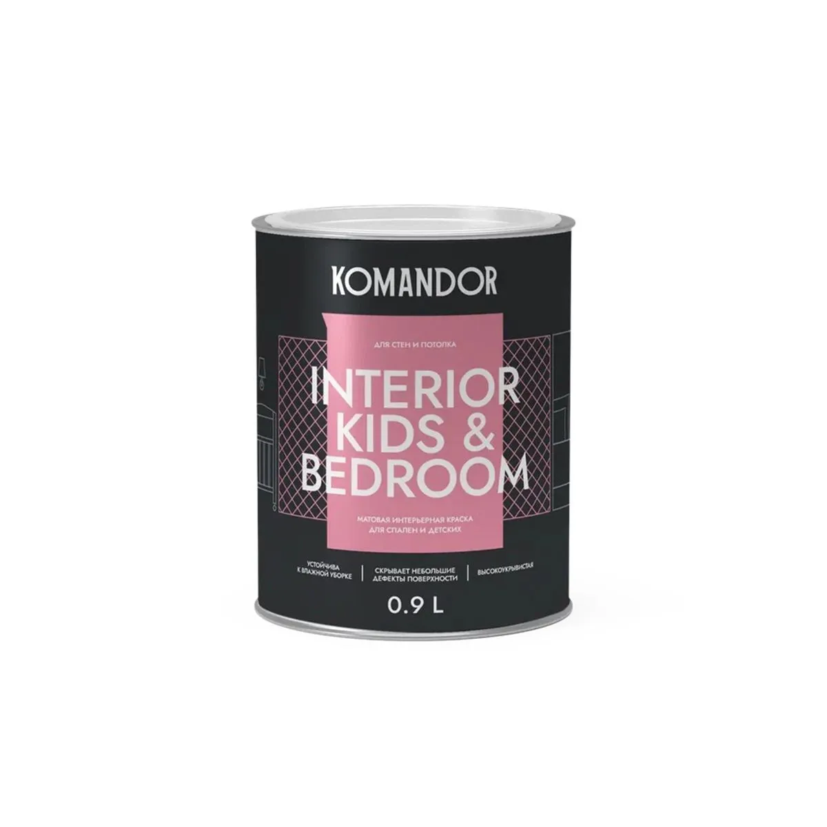 КРАСКА "INTERIOR KIDS&BEDROOM" ДЛЯ СПАЛЕН И ДЕТСКИХ КОМНАТ БАЗА A 0,9 Л (1/6) "KOMANDOR"