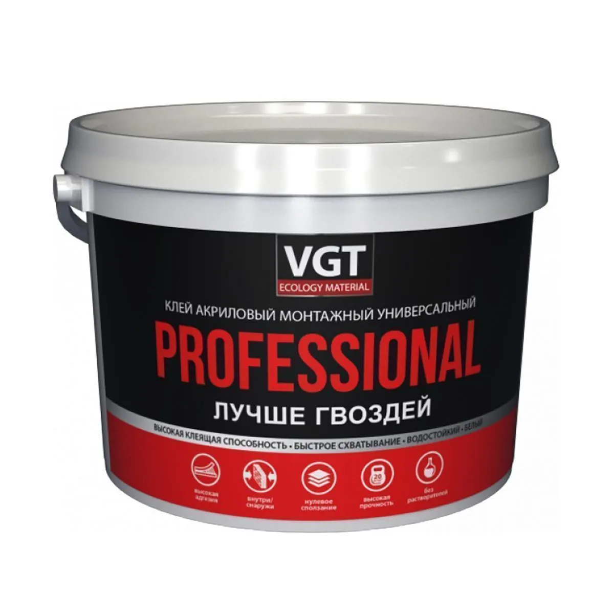 КЛЕЙ МОНТАЖНЫЙ УНИВЕРСАЛЬНЫЙ АКРИЛОВЫЙ БЕЛЫЙ "PROFESSIONAL" 6 КГ (1) "ВГТ"