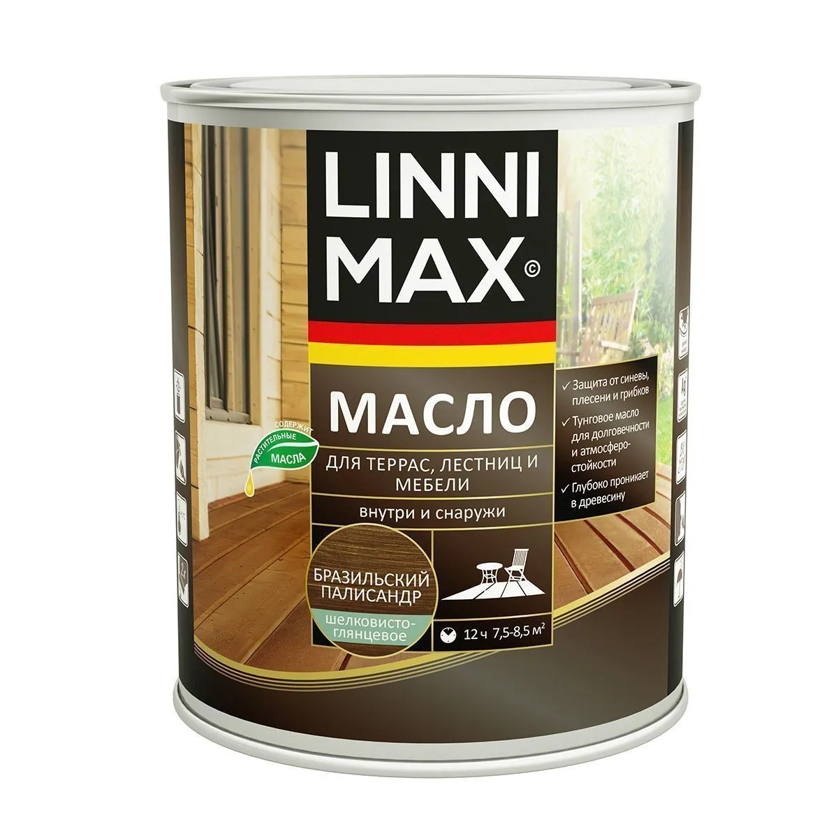 МАСЛО ДЛЯ ТЕРРАС, ЛЕСТНИЦ, МЕБЕЛИ БРАЗИЛЬСКИЙ ПАЛИСАНДР 0,75 Л (1/6) "LINNIMAX"