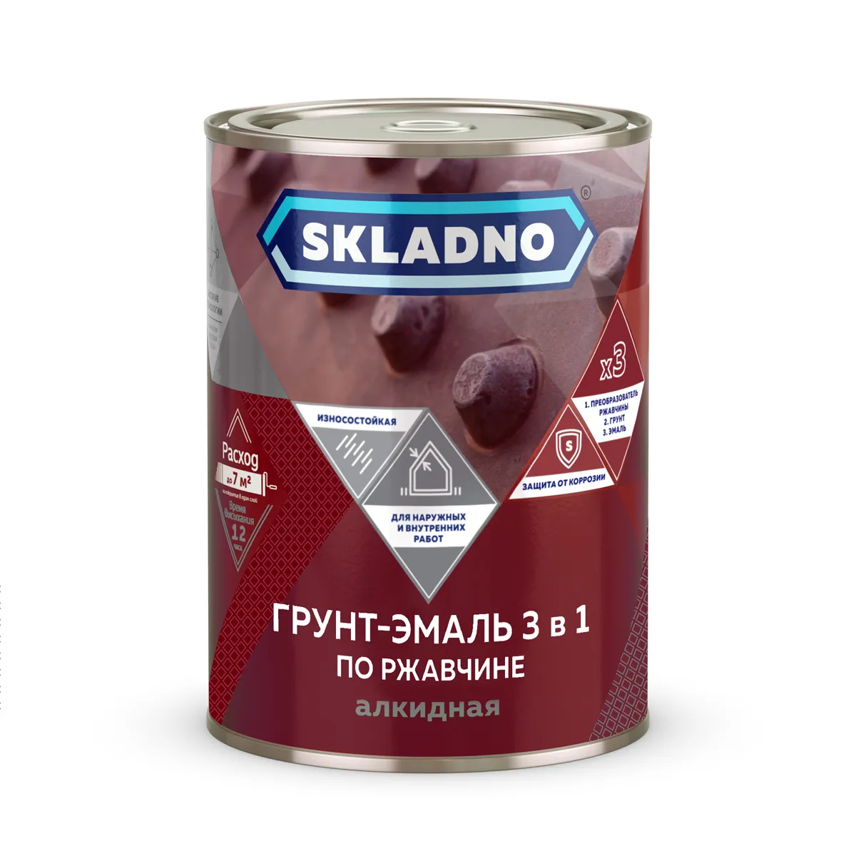 ГРУНТ- ЭМАЛЬ ПО РЖАВЧИНЕ "SKLADNO" 3 В 1 ЗЕЛЕНЫЙ 0,8 КГ (1/14)