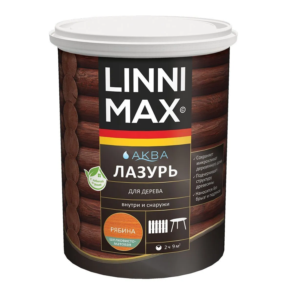 ЛАЗУРЬ ДЕРЕВОЗАЩИТНАЯ "АКВА" РЯБИНА 0,9 Л (1) "LINNIMAX"