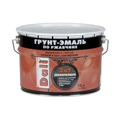 ГРУНТ- ЭМАЛЬ ПО РЖАВЧИНЕ "DALI" 3 В 1 МОЛОТКОВАЯ ЧЕРНАЯ 10 Л (1) "РОГНЕДА"