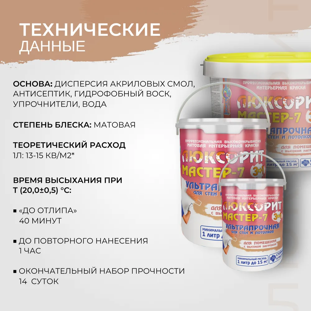 Люксорит МАСТЕР-7 «3 в 1» (профессиональная матовая краска для стен и потолков)