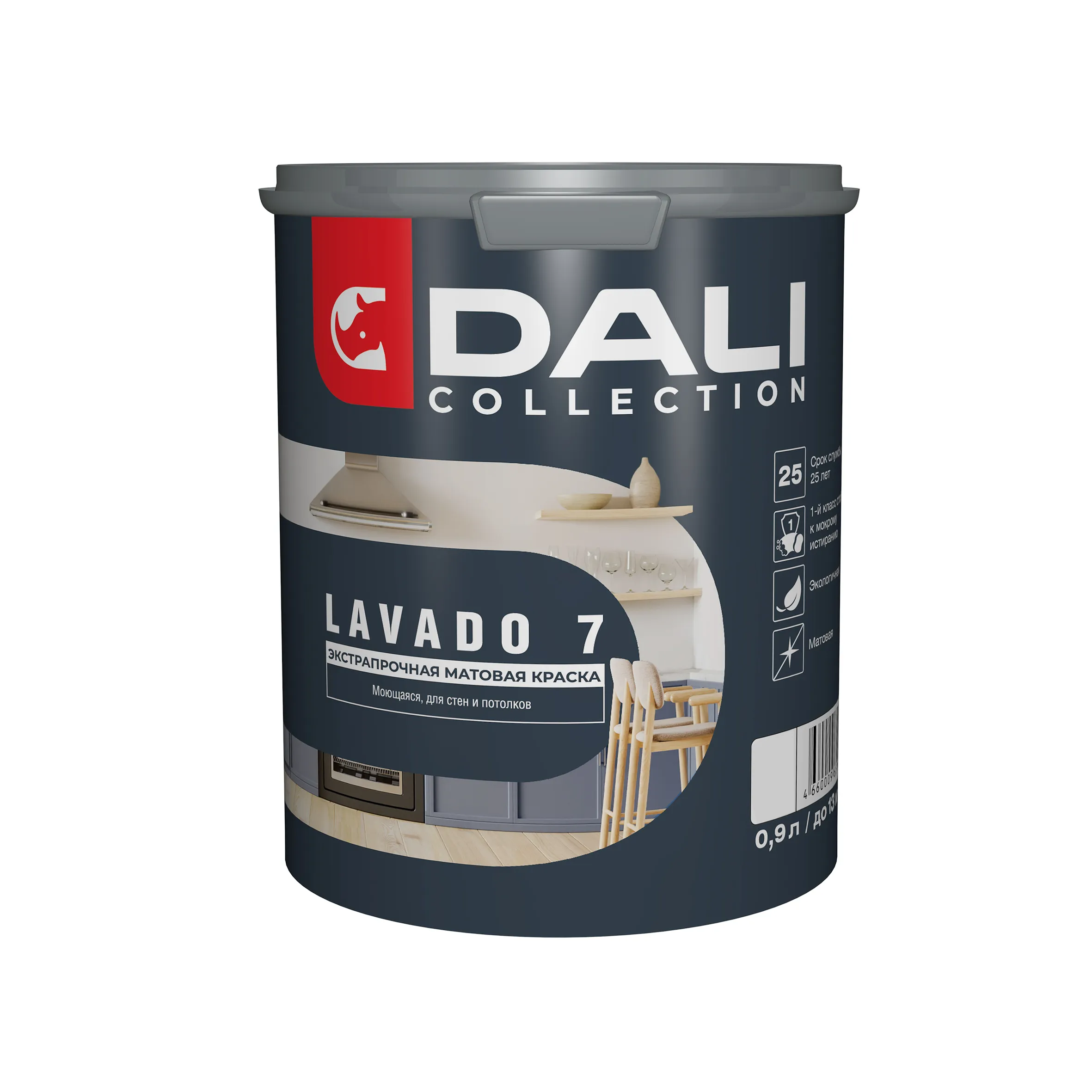 КРАСКА "DALI COLLECTION" LAVADO 7 ДЛЯ СТЕН И ПОТОЛКОВ ЭКСТРАПРОЧНАЯ МОЮЩАЯСЯ БАЗА С 0,9 Л (1/6) "РОГНЕДА"