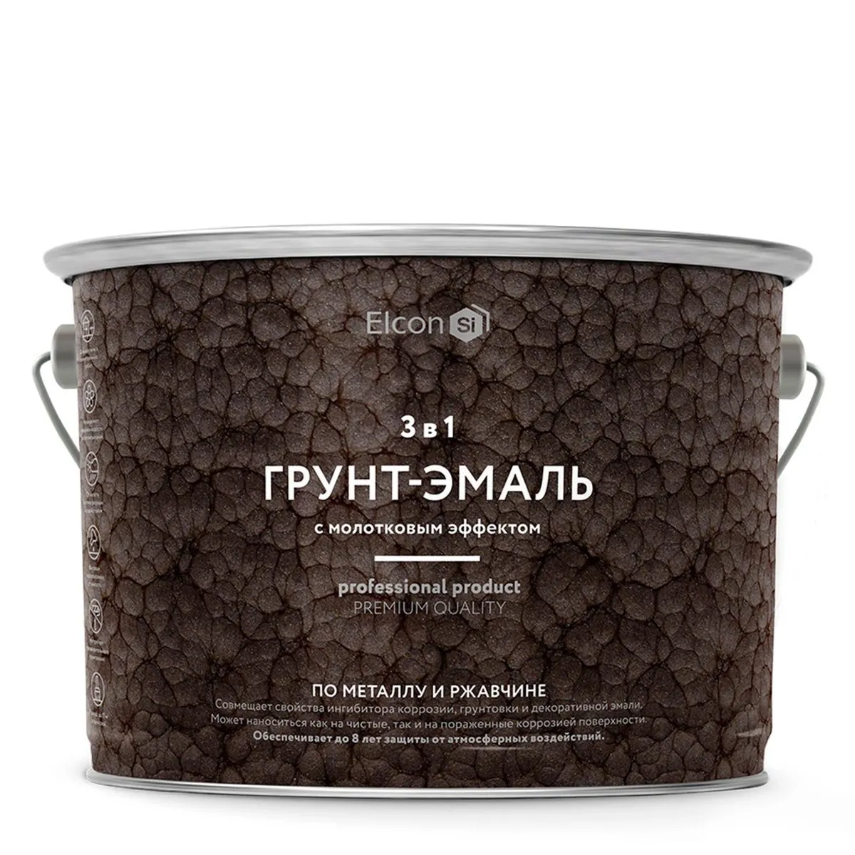 ГРУНТ-ЭМАЛЬ ПО РЖАВЧИНЕ 3 В 1 МОЛОТКОВАЯ СИНЯЯ 2 КГ (1/4) "ELCON"