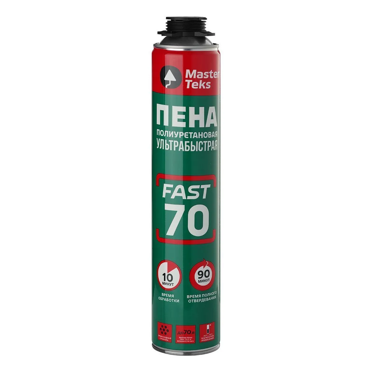 ПЕНА МОНТАЖНАЯ "MASTERTEKS 70 FAST PRO" ПРОФИ 910 МЛ УЛЬТРАБЫСТРАЯ ВСЕСЕЗОННАЯ (1/12)