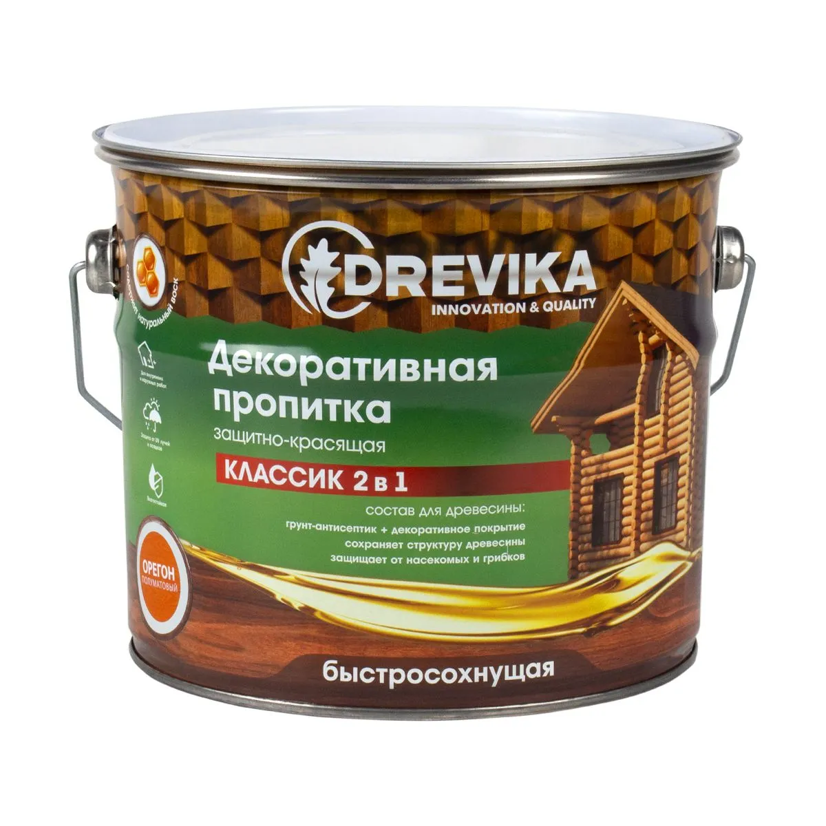 ПРОПИТКА ДЕКОРАТИВНАЯ "КЛАССИК 2 В 1" ОРЕГОН 2,7 Л (1/4) "DREVIKA"