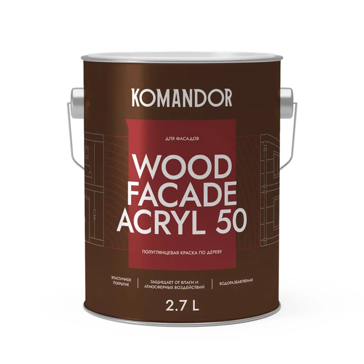 КРАСКА ПО ДЕРЕВУ "WOOD FACADE ACRYL 50" БАЗА C 2,7 Л (1) "KOMANDOR"