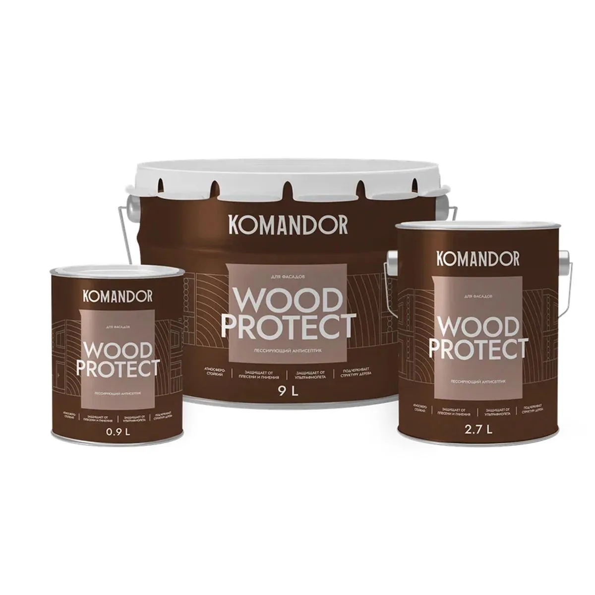 АНТИСЕПТИК ЛЕССИРУЮЩИЙ "WOOD PROTECT" 9 Л (1) "KOMANDOR"