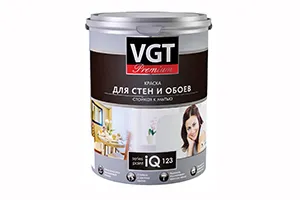 КРАСКА АКРИЛОВАЯ "PREMIUM" ДЛЯ СТЕН И ОБОЕВ СТОЙКАЯ К МЫТЬЮ  IQ123  БАЗА А  9 Л/ 14 КГ (1) "ВГТ"