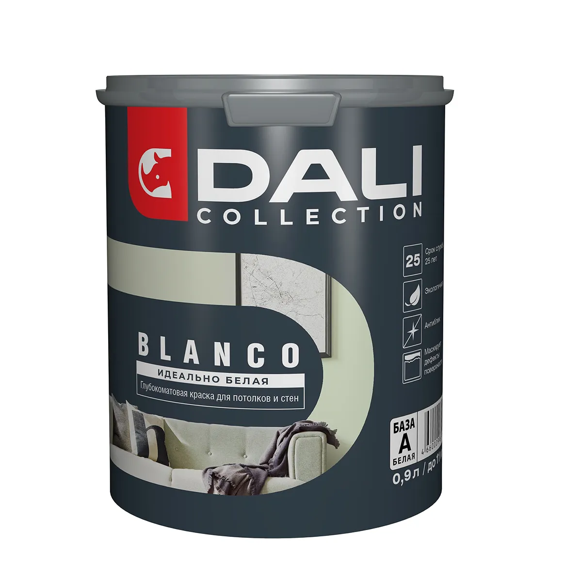 КРАСКА "DALI COLLECTION" BLANCO ДЛЯ СТЕН И ПОТОЛКОВ ГЛУБОКОМАТОВАЯ БАЗА А 0,9 Л (1/6) "РОГНЕДА"