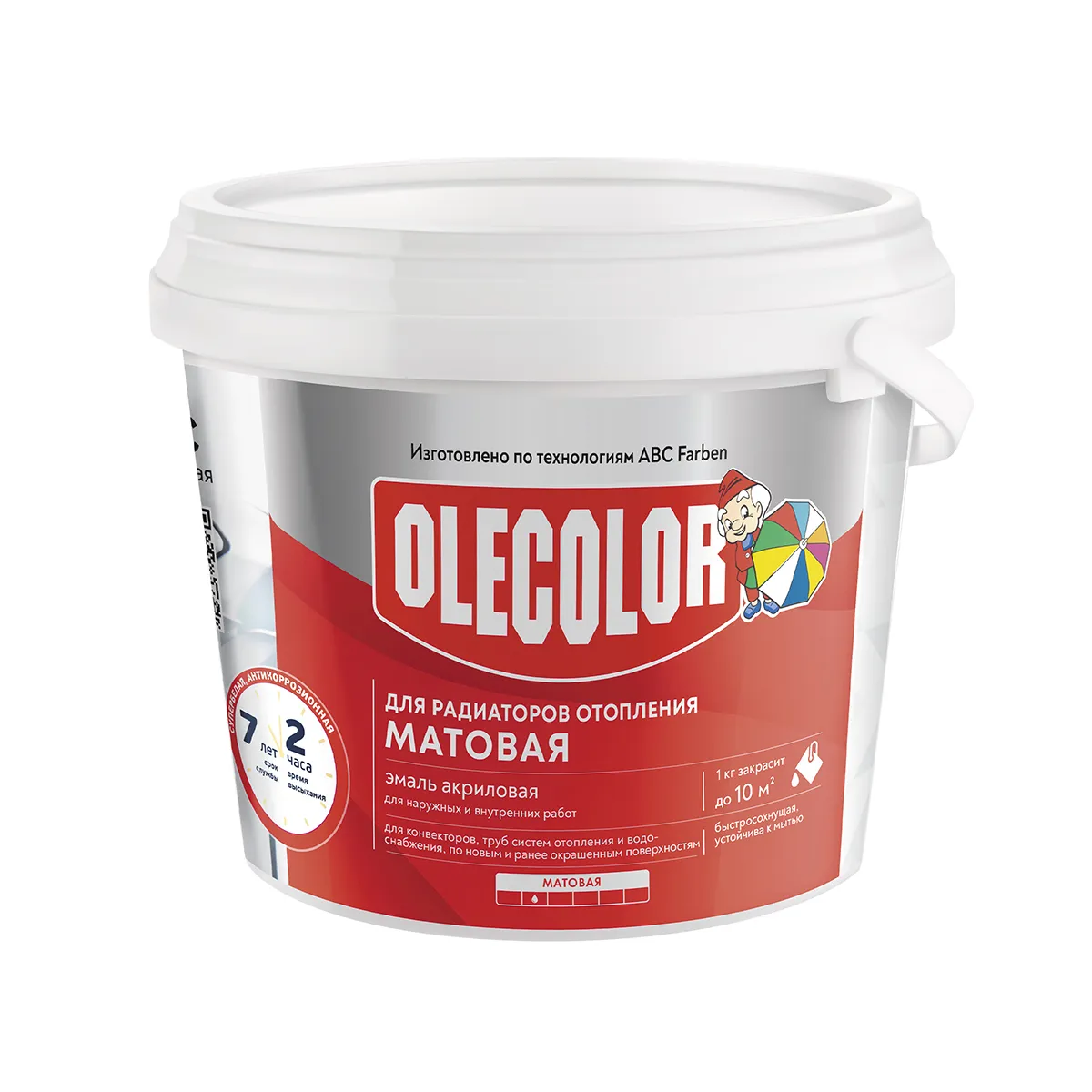 ЭМАЛЬ АКРИЛОВАЯ ДЛЯ РАДИАТОРОВ МАТОВАЯ БЕЛАЯ 0,5 КГ (1/12) "OLECOLOR"