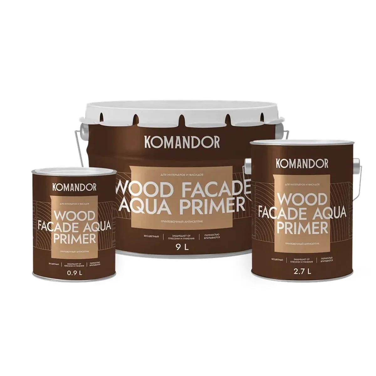 ГРУНТОВКА-АНТИСЕПТИК "WOOD FACADE AQUA PRIMER" 2,7 Л (1) "KOMANDOR"