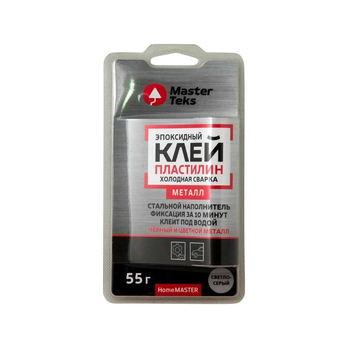 КЛЕЙ ХОЛОДНАЯ СВАРКА "HOMEMASTER" ЭПОКСИДН. ДЛЯ МЕТАЛЛА 55 Г СВЕТЛО-СЕРЫЙ (1/18) "MASTERTEKS"