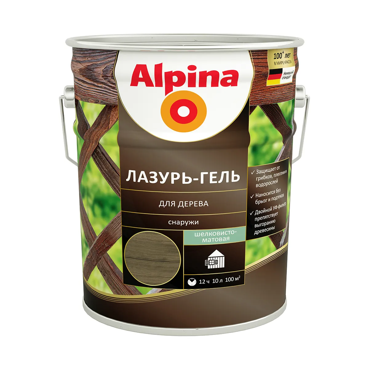 ЛАЗУРЬ-ГЕЛЬ ДЕРЕВОЗАЩИТНАЯ ЧЕРНАЯ 10 Л (1) "ALPINA"