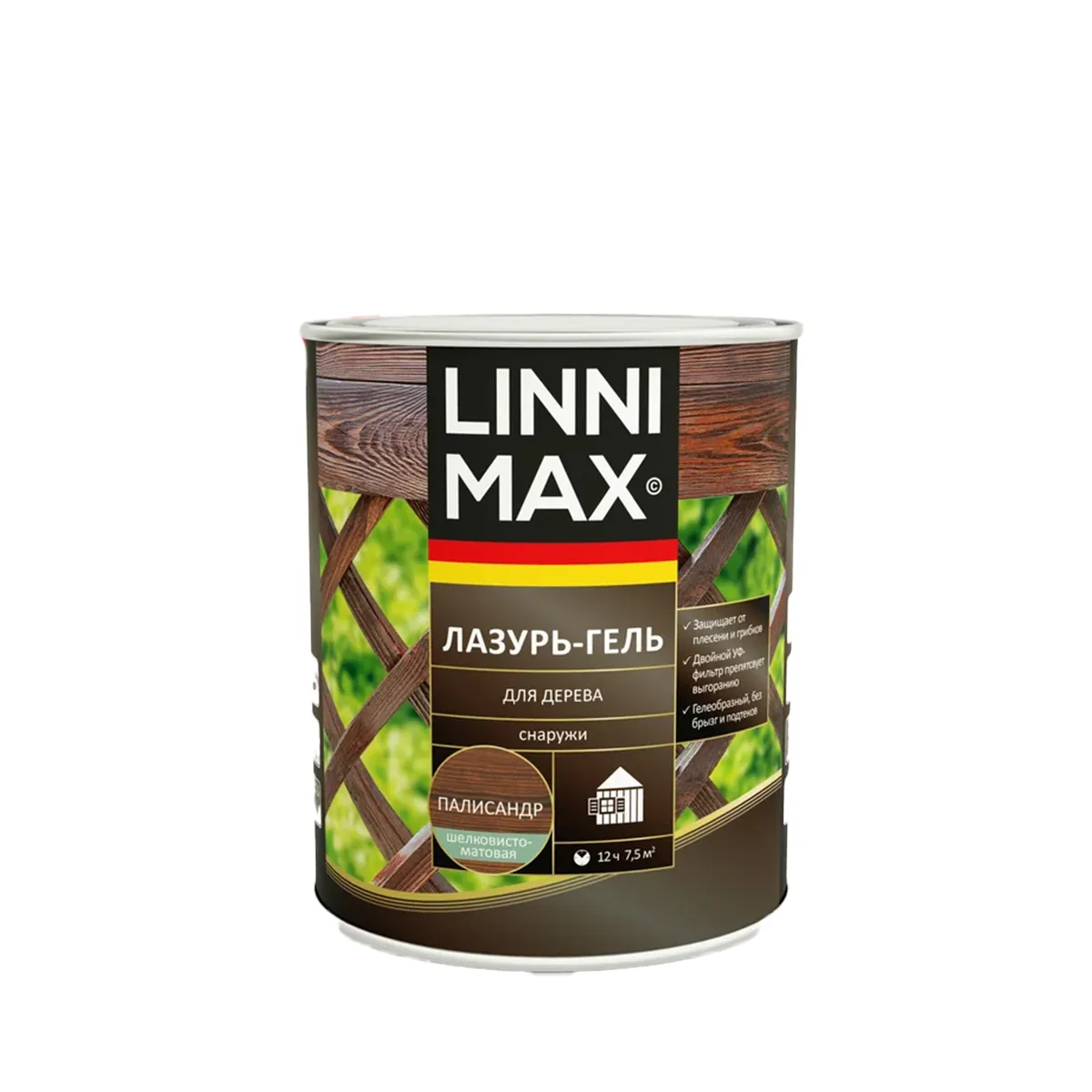 ЛАЗУРЬ-ГЕЛЬ ДЕРЕВОЗАЩИТНАЯ ПАЛИСАНДР 0,75 Л (6) "LINNIMAX"