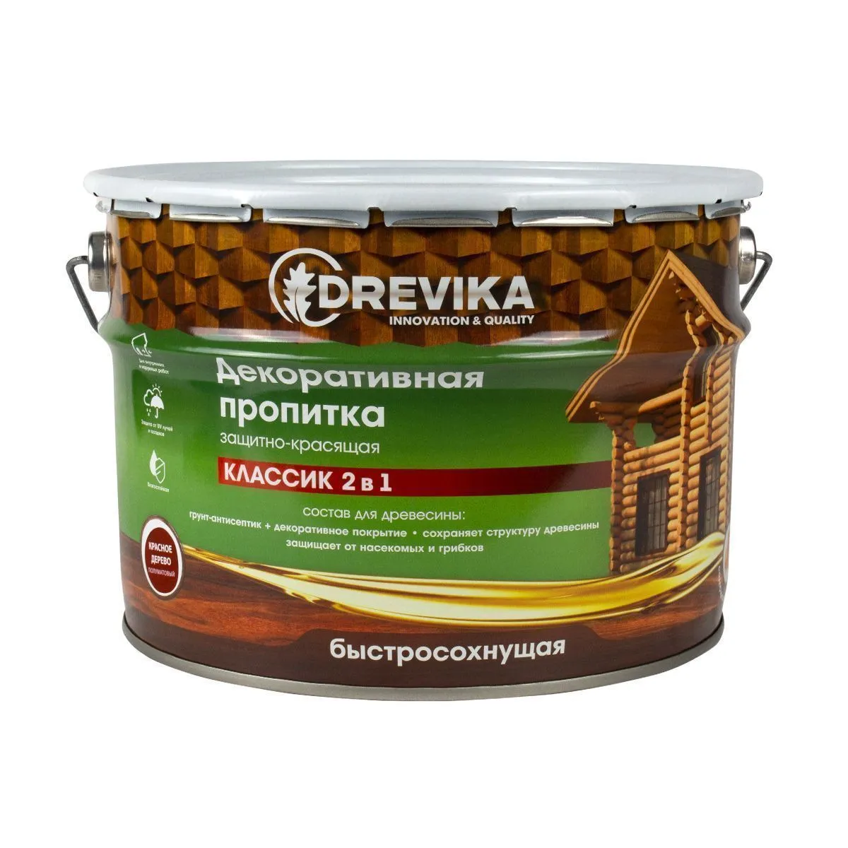 ПРОПИТКА ДЕКОРАТИВНАЯ "КЛАССИК 2 В 1" КРАСНОЕ ДЕРЕВО 9 Л (1) "DREVIKA"