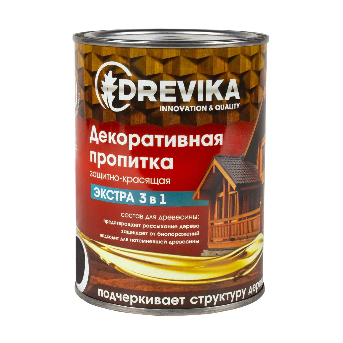 ПРОПИТКА ДЕКОРАТИВНАЯ "ЭКСТРА 3 В 1" ПАЛИСАНДР 0,8 Л (1/8) "DREVIKA"