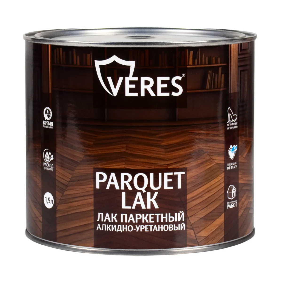 ЛАК ПАРКЕТНЫЙ АЛКИДНО-УРЕТАНОВЫЙ ГЛЯНЦЕВЫЙ  1,9 Л (1/6) "VERES"