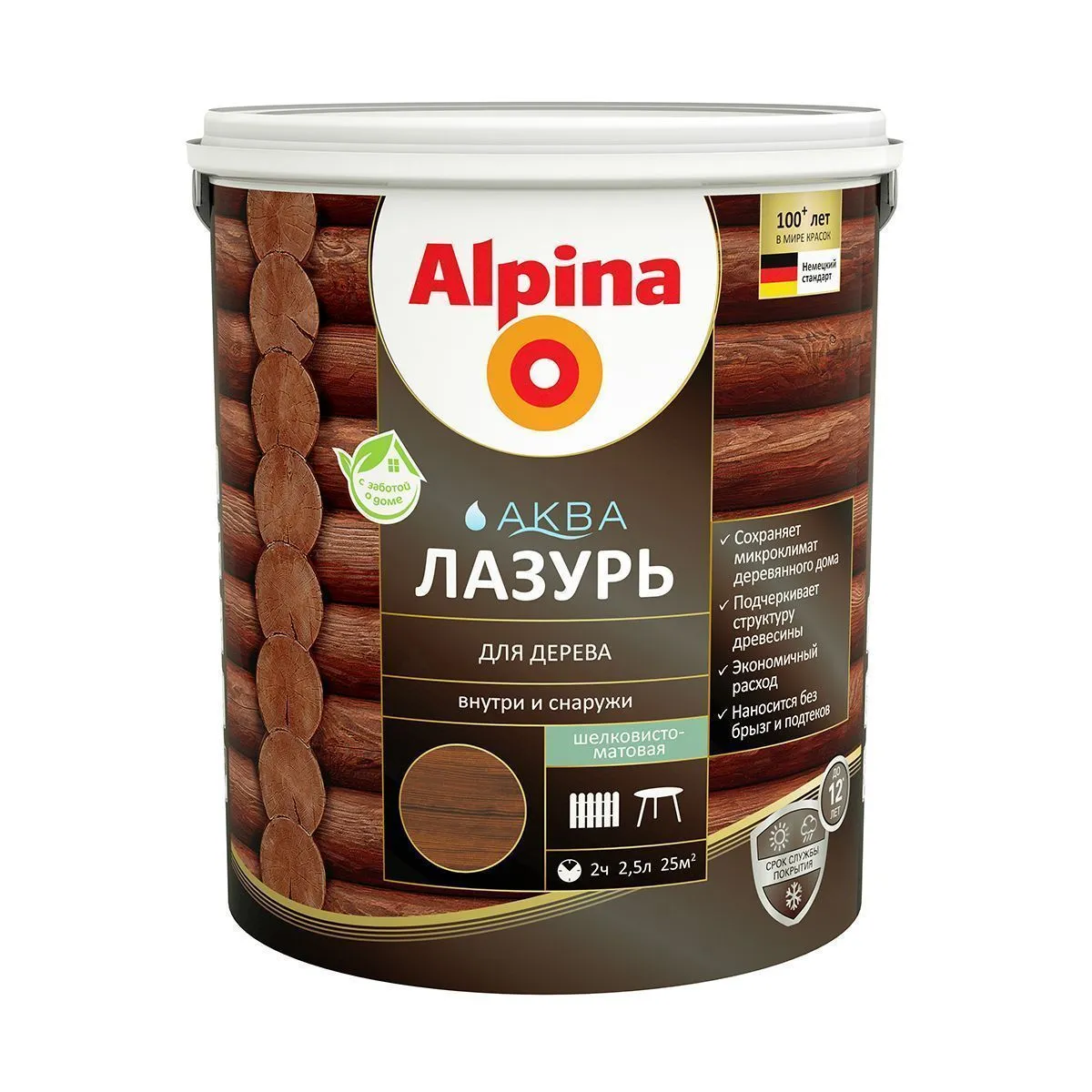 ЛАЗУРЬ ДЕРЕВОЗАЩИТНАЯ "АКВА" ПАЛИСАНДР  2,5 Л (1/4) "ALPINA"