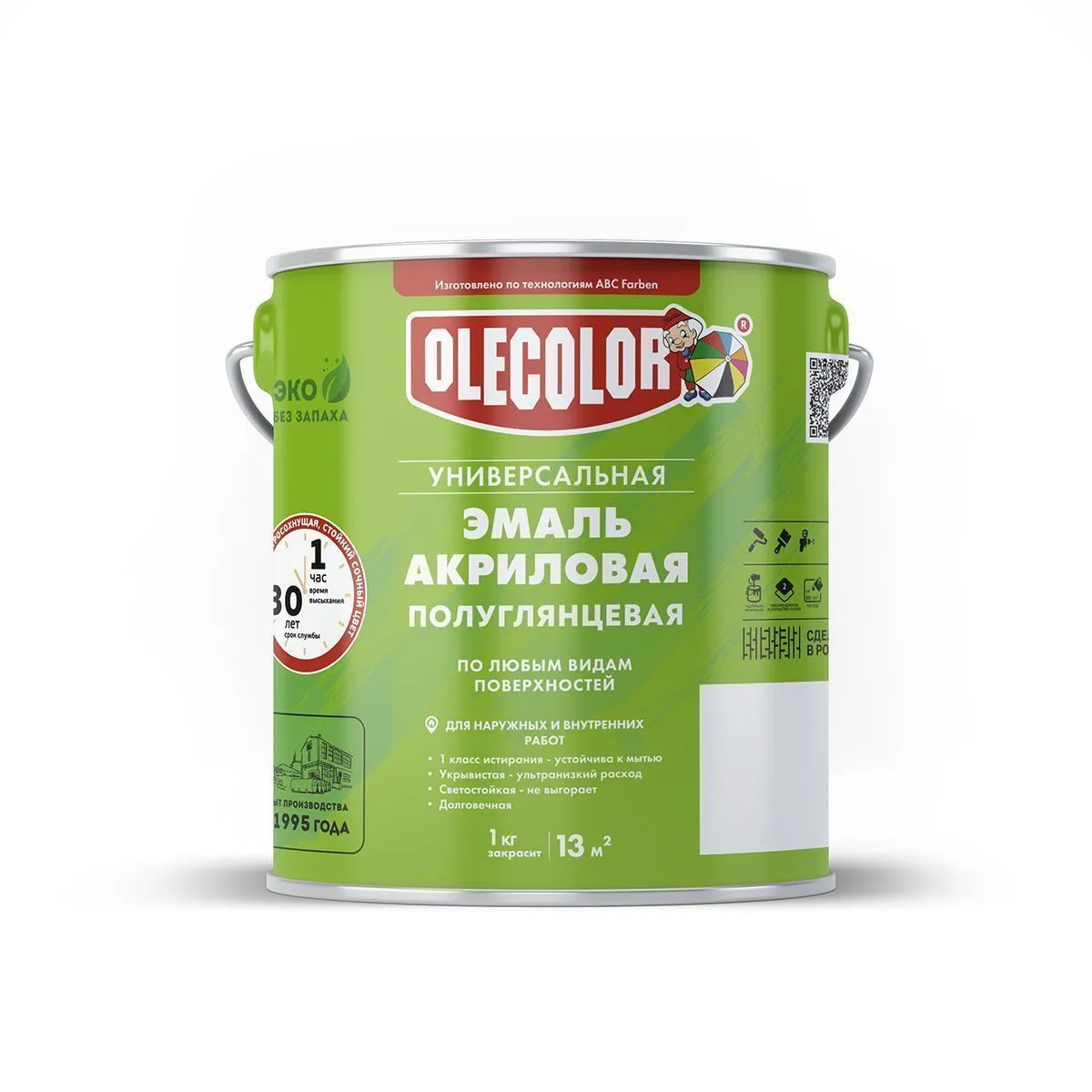 ЭМАЛЬ АКРИЛОВАЯ ПОЛУГЛЯНЦЕВАЯ БЕЛАЯ 3 КГ (1/4) "OLECOLOR"