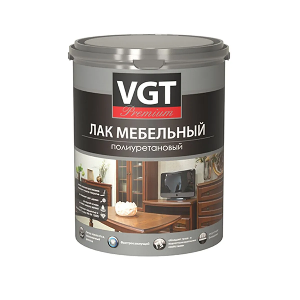 ЛАК МЕБЕЛЬНЫЙ "PREMIUM" ПОЛИУРЕТАНОВЫЙ  МАТОВ. 2,2 КГ (4) "ВГТ"