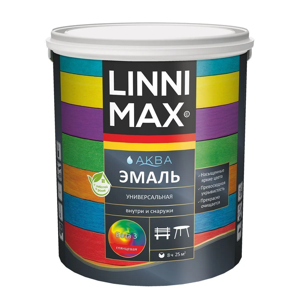 ЭМАЛЬ АЛКИДНАЯ УНИВЕРС. ГЛЯНЦЕВАЯ БАЗА 3 (БЕСЦВЕТНАЯ) 2,3 Л (1/4) "LINNIMAX"