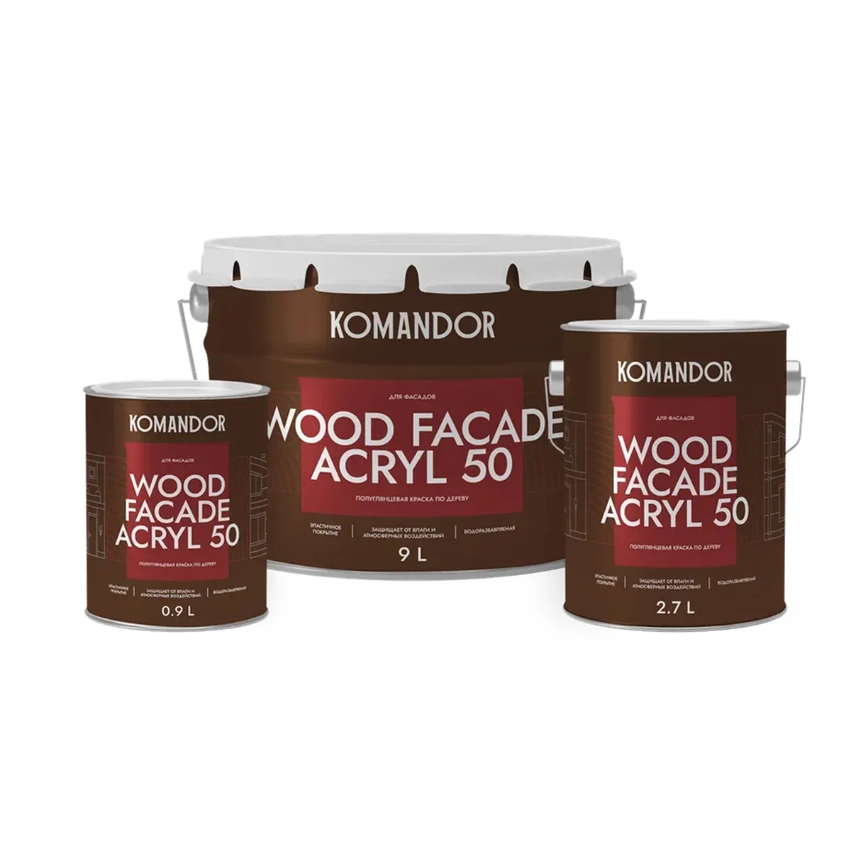 КРАСКА ПО ДЕРЕВУ "WOOD FACADE ACRYL 50" БАЗА A 2,7 Л (1) "KOMANDOR"