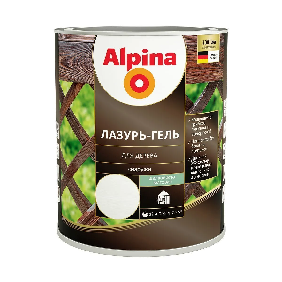 ЛАЗУРЬ-ГЕЛЬ ДЕРЕВОЗАЩИТНАЯ БЕЛАЯ  0,75 Л (1/6) "ALPINA"