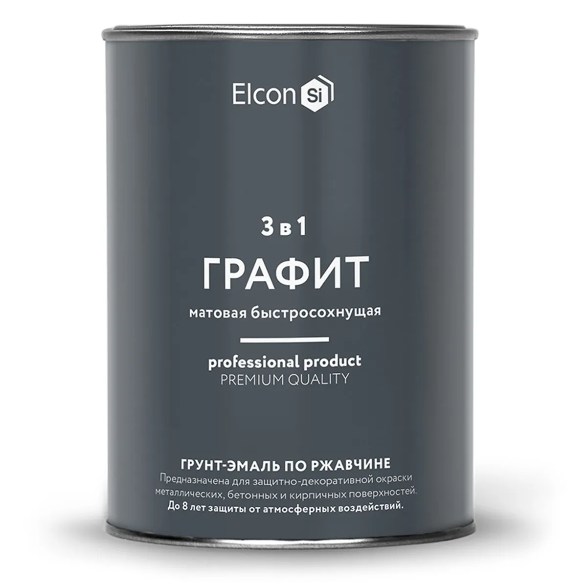 ГРУНТ-ЭМАЛЬ ПО РЖАВЧИНЕ 3 В 1 МАТОВАЯ ГРАФИТ  0,8 КГ (1/12) "ELCON"