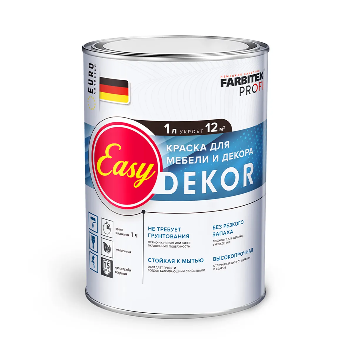 КРАСКА ДЛЯ МЕБЕЛИ И ДЕКОРА АКРИЛОВАЯ "EASYDEKOR" 1 Л / 1,35 КГ (1/6) "FARBITEX PROFI"