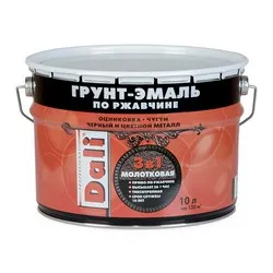 ГРУНТ- ЭМАЛЬ ПО РЖАВЧИНЕ "DALI" 3 В 1 МОЛОТКОВАЯ СЕРАЯ 10 Л (1) "РОГНЕДА"