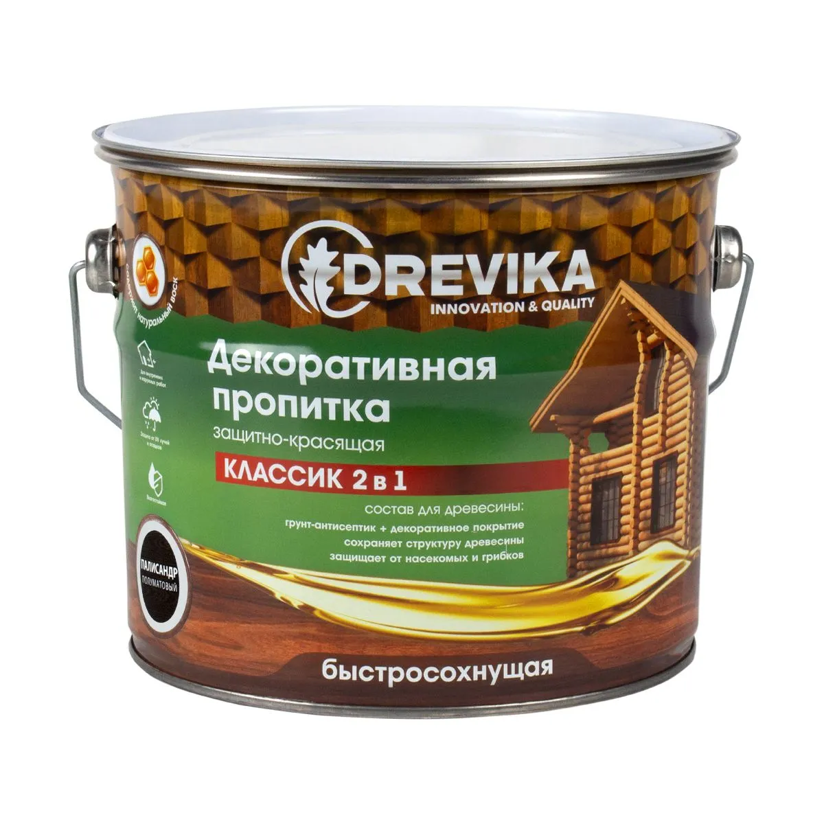 ПРОПИТКА ДЕКОРАТИВНАЯ "КЛАССИК 2 В 1" ПАЛИСАНДР 2,7 Л (1/4) "DREVIKA"